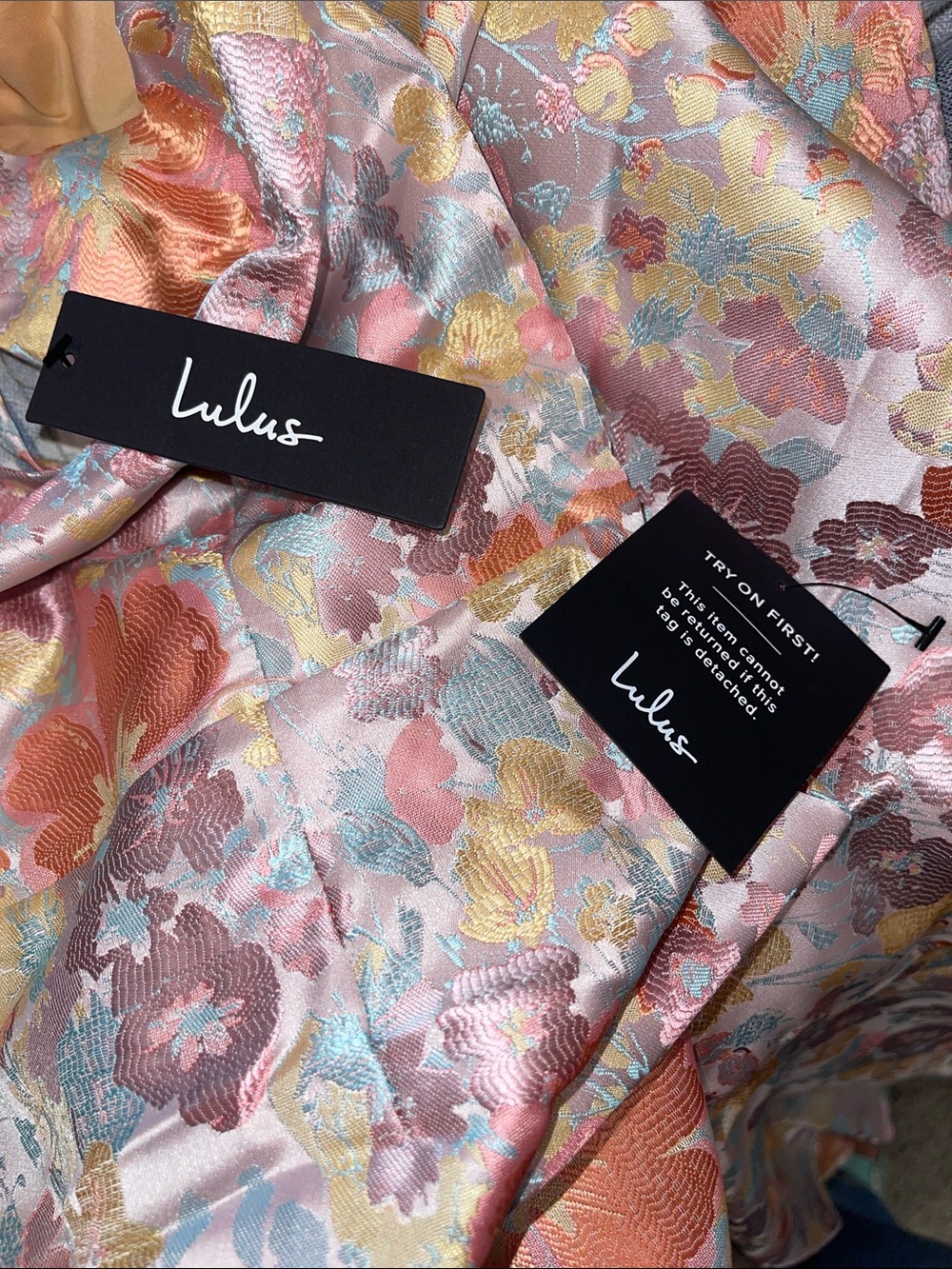 Pastel Floral Satin High-Low Dress - Picture 6 of 6